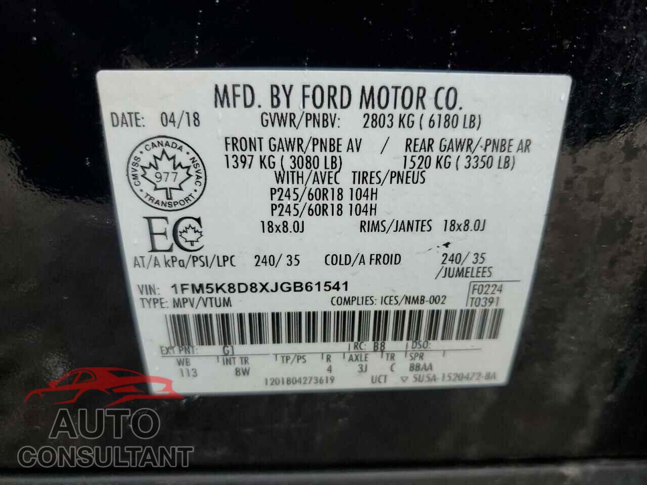 FORD EXPLORER 2018 - 1FM5K8D8XJGB61541