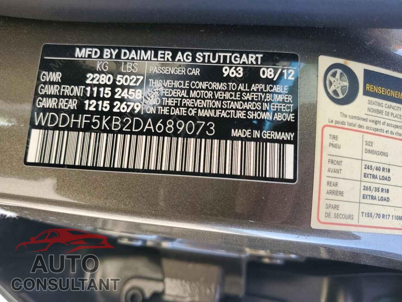 MERCEDES-BENZ E-CLASS 2013 - WDDHF5KB2DA689073