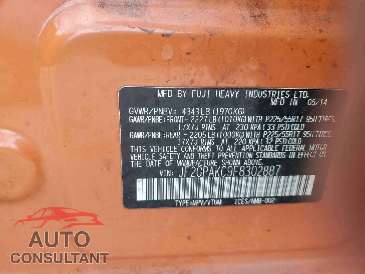 SUBARU XV 2014 - JF2GPAKC9E8302887