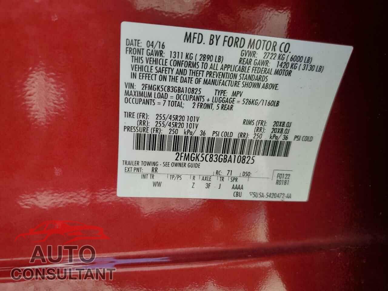 FORD FLEX 2016 - 2FMGK5C83GBA10825