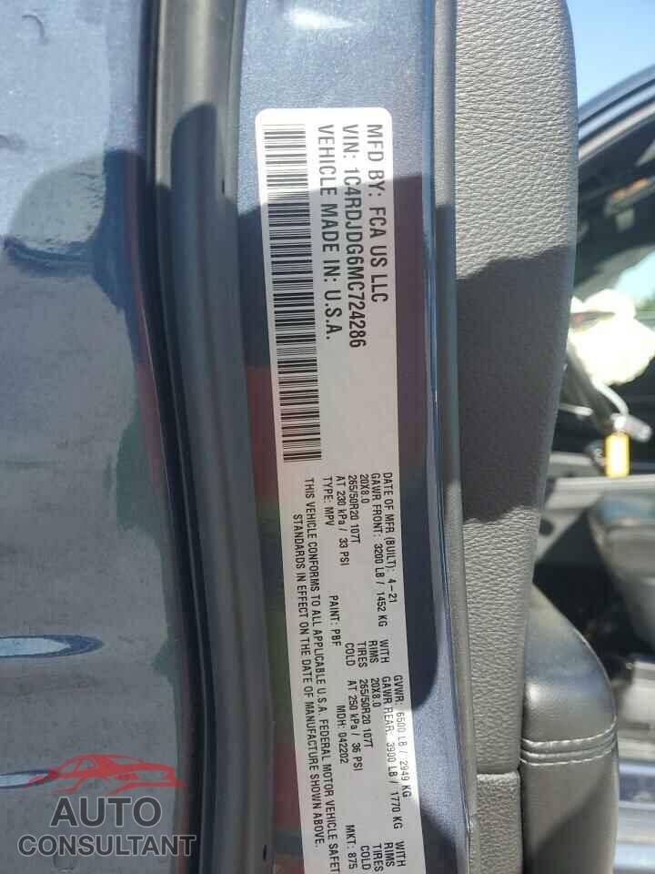 DODGE DURANGO 2021 - 1C4RDJDG6MC724286