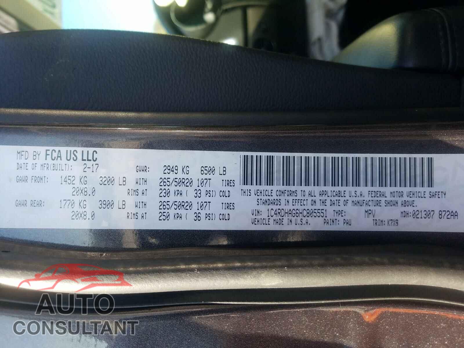 DODGE DURANGO 2017 - 1C4RDHAG6HC805551
