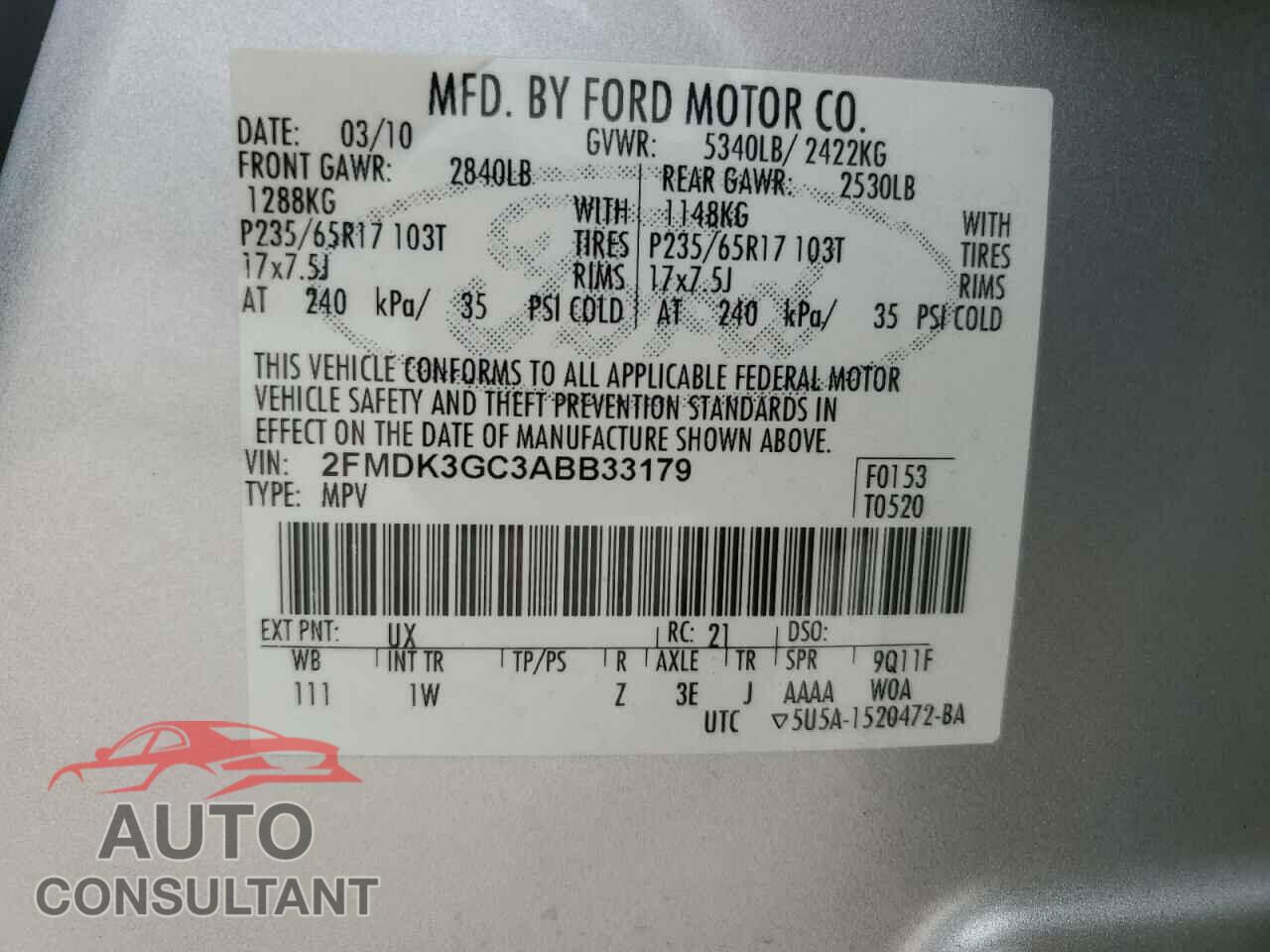 FORD EDGE 2010 - 2FMDK3GC3ABB33179