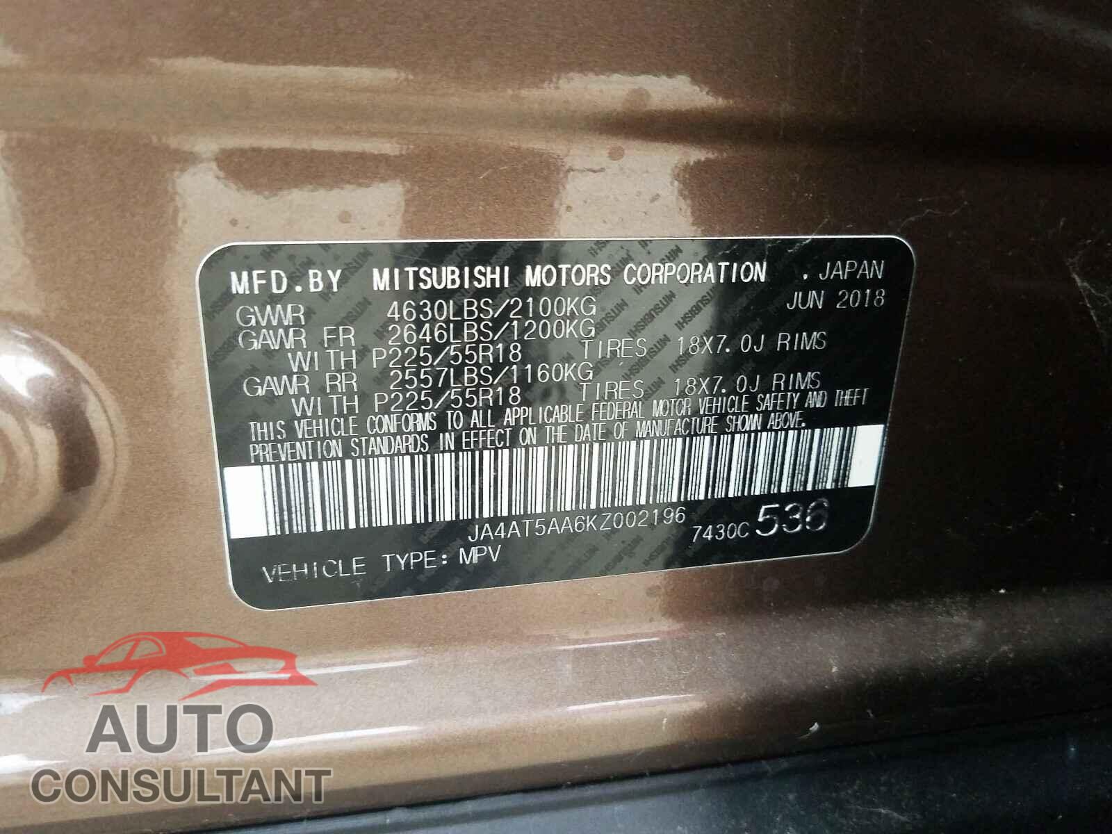 MITSUBISHI ECLIPSE 2019 - JA4AT5AA6KZ002196
