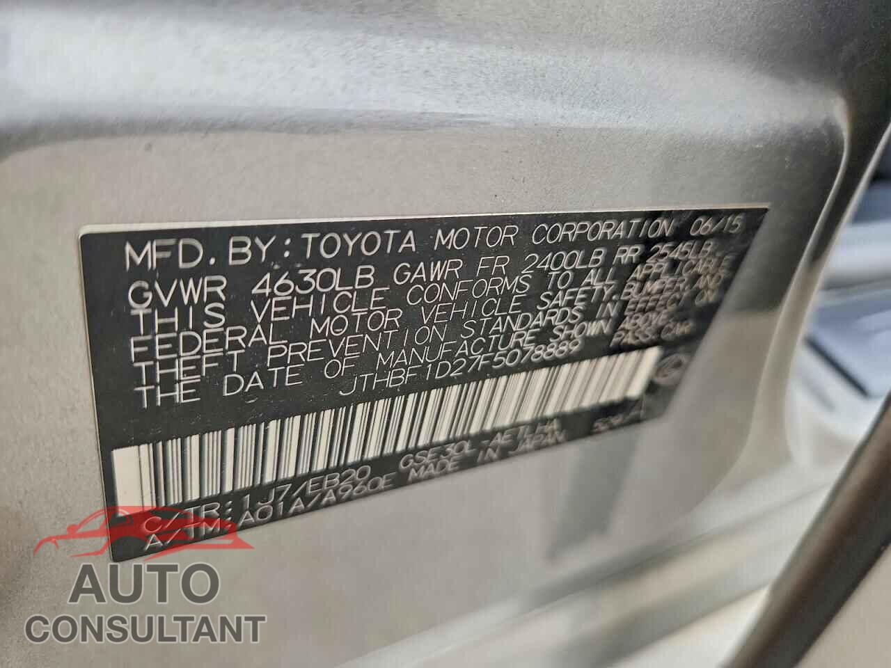 LEXUS IS 2015 - JTHBF1D27F5078889