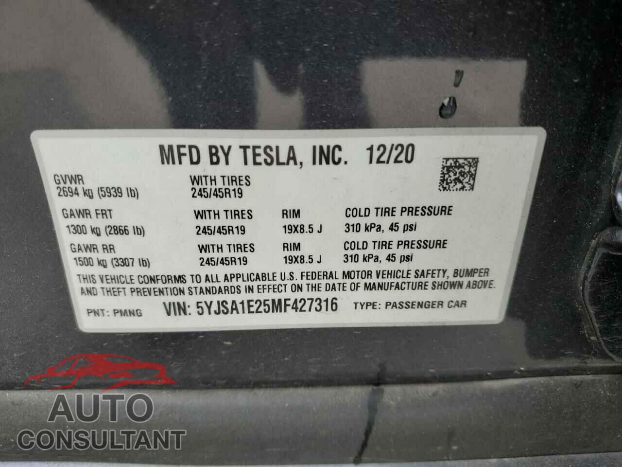 TESLA MODEL S 2021 - 5YJSA1E25MF427316