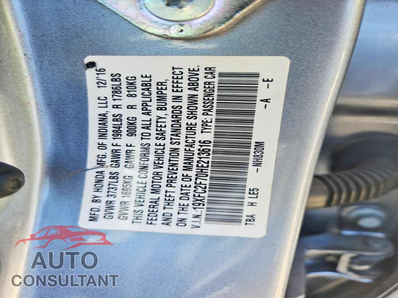HONDA CIVIC 2017 - 19XFC2F70HE213616