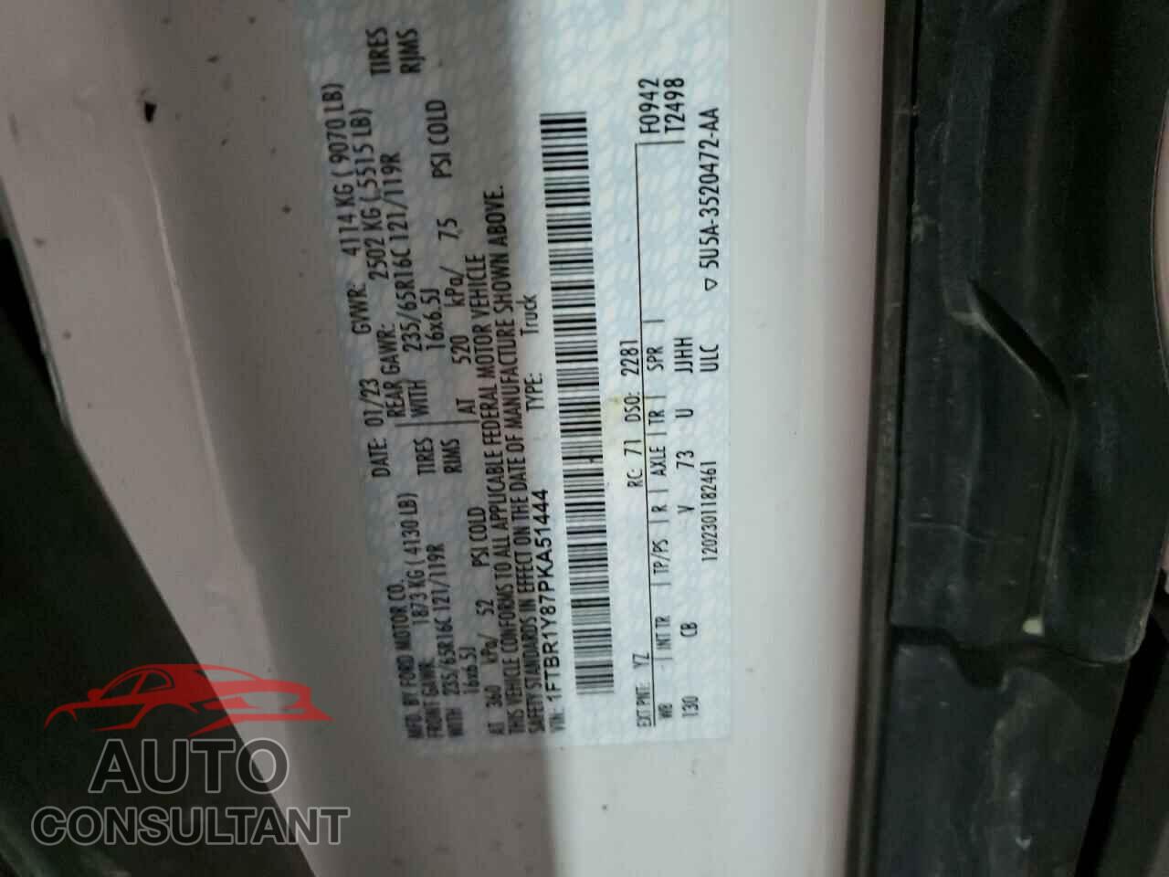 FORD TRANSIT 2023 - 1FTBR1Y87PKA51444