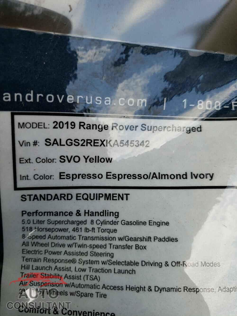 LAND ROVER RANGEROVER 2019 - SALGS2REXKA545342