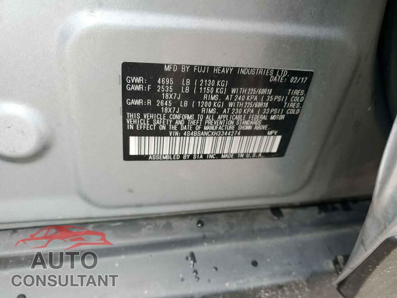 SUBARU OUTBACK 2017 - 4S4BSANCXH3344274