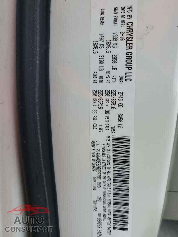 DODGE CARAVAN 2010 - 2D4RN4DE9AR237795