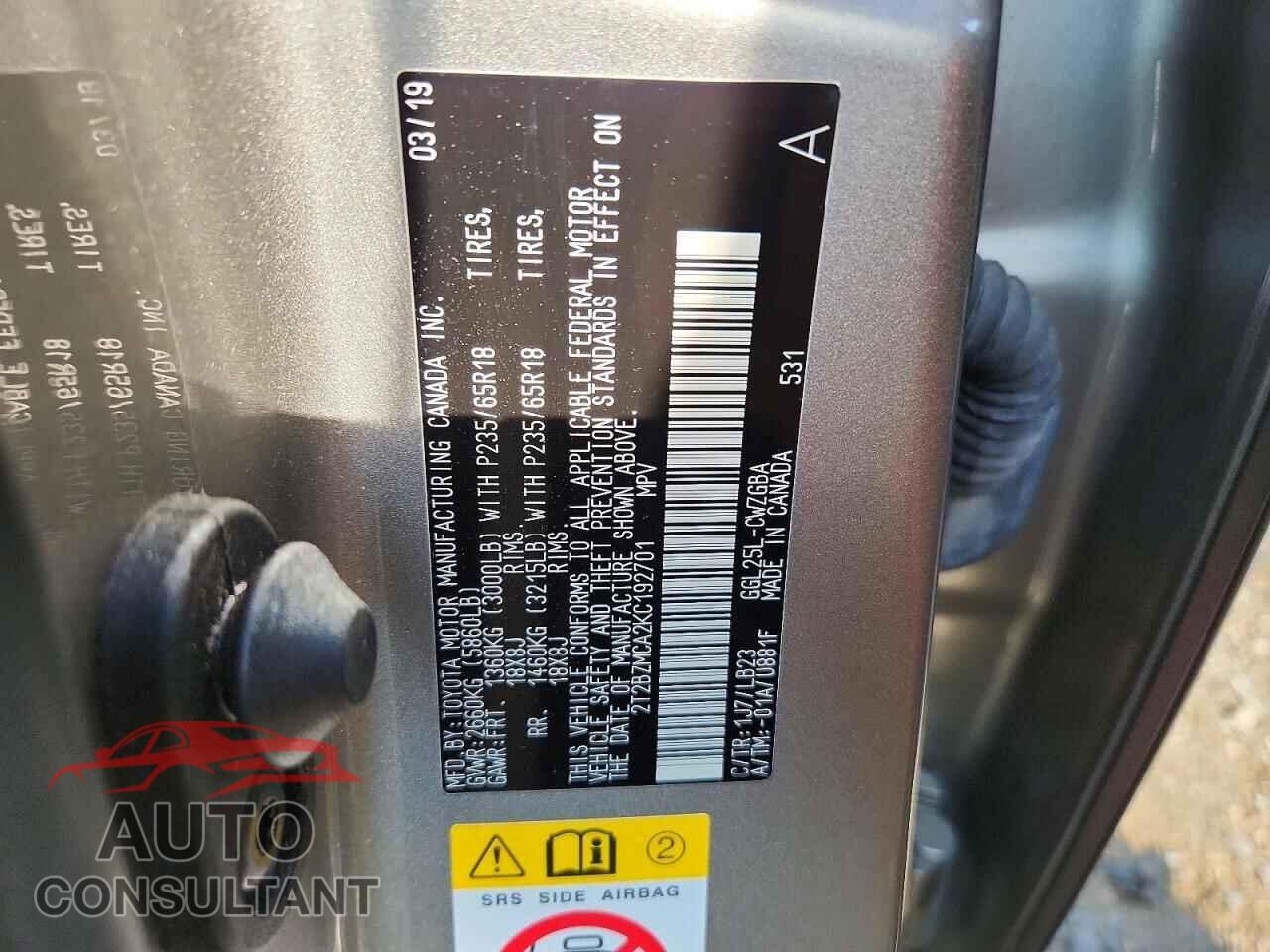 LEXUS RX350 2019 - 2T2BZMCA2KC192701