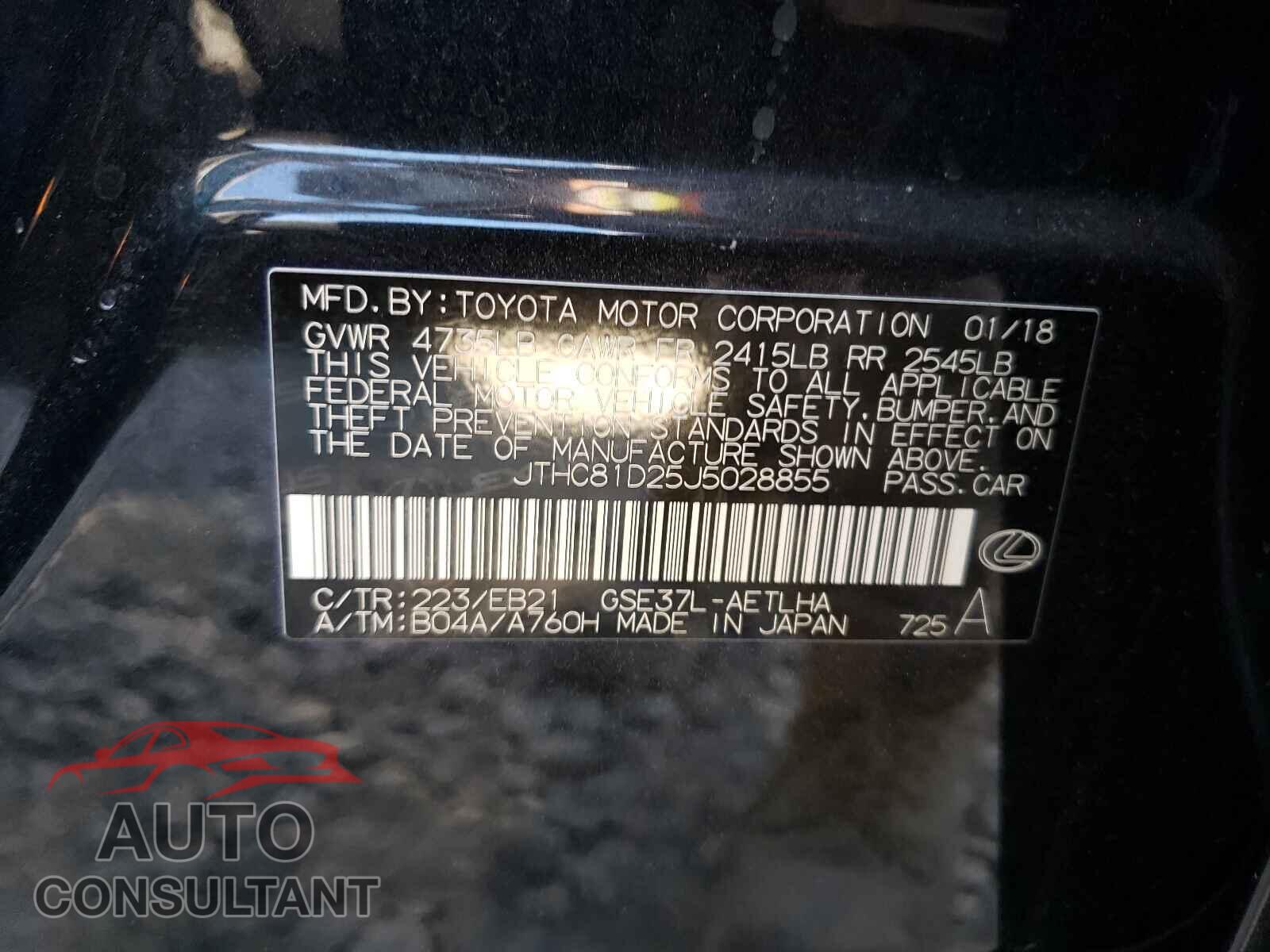 LEXUS IS 2018 - JTHC81D25J5028855