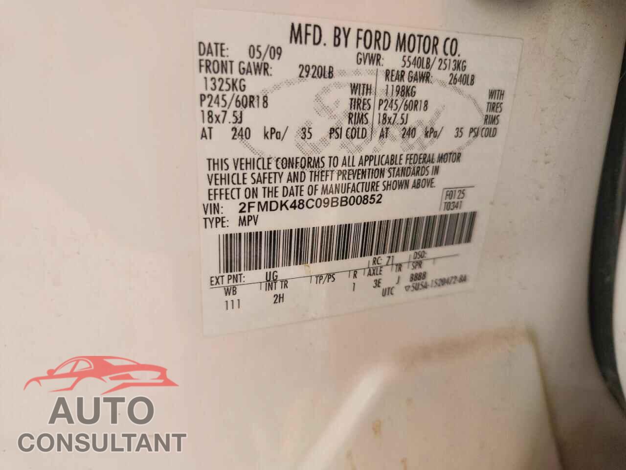 FORD EDGE 2009 - 2FMDK48C09BB00852