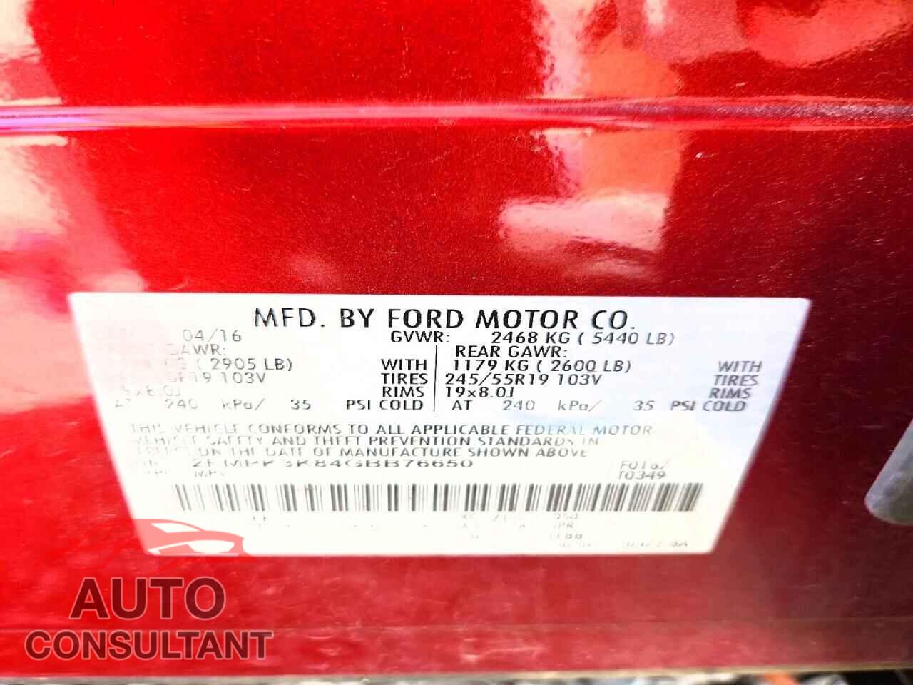 FORD EDGE 2016 - 2FMPK3K84GBB76650