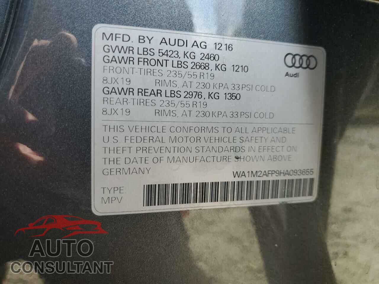 AUDI Q5 2017 - WA1M2AFP9HA093655
