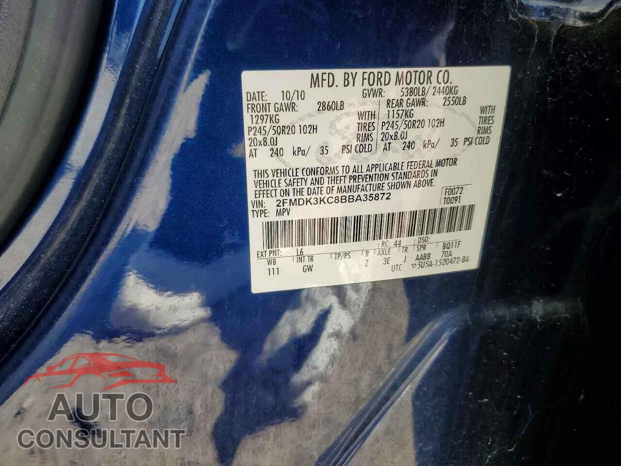 FORD EDGE 2011 - 2FMDK3KC8BBA35872