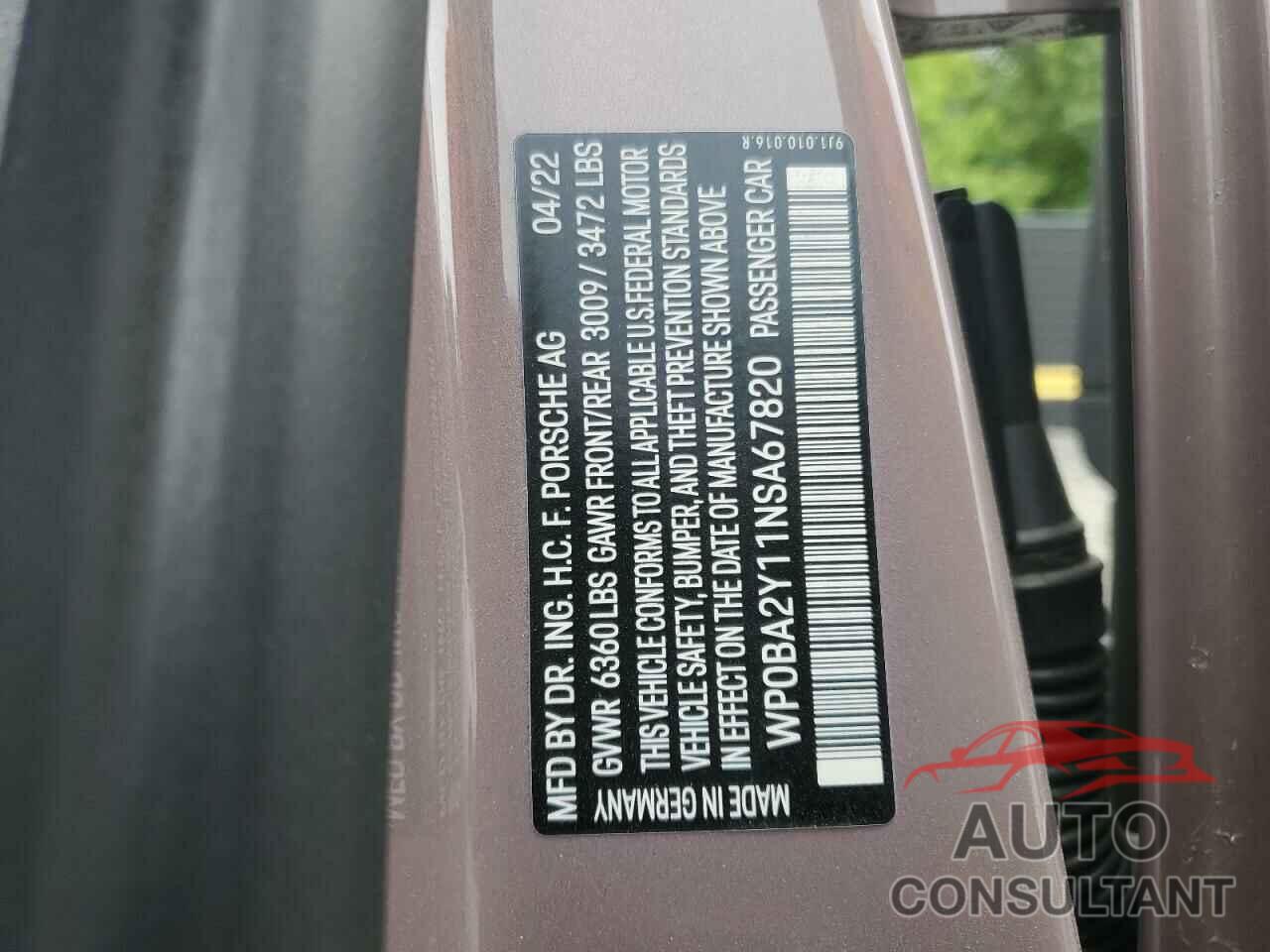 PORSCHE TAYCAN 2022 - WP0BA2Y11NSA67820