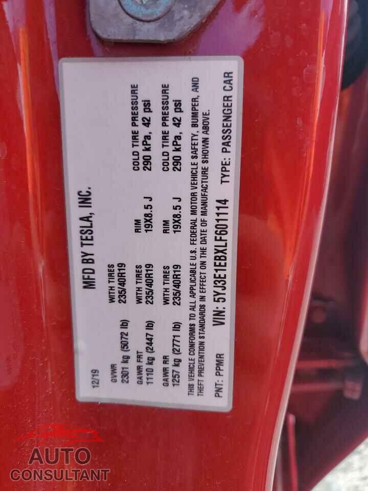 TESLA MODEL 3 2020 - 5YJ3E1EBXLF601114