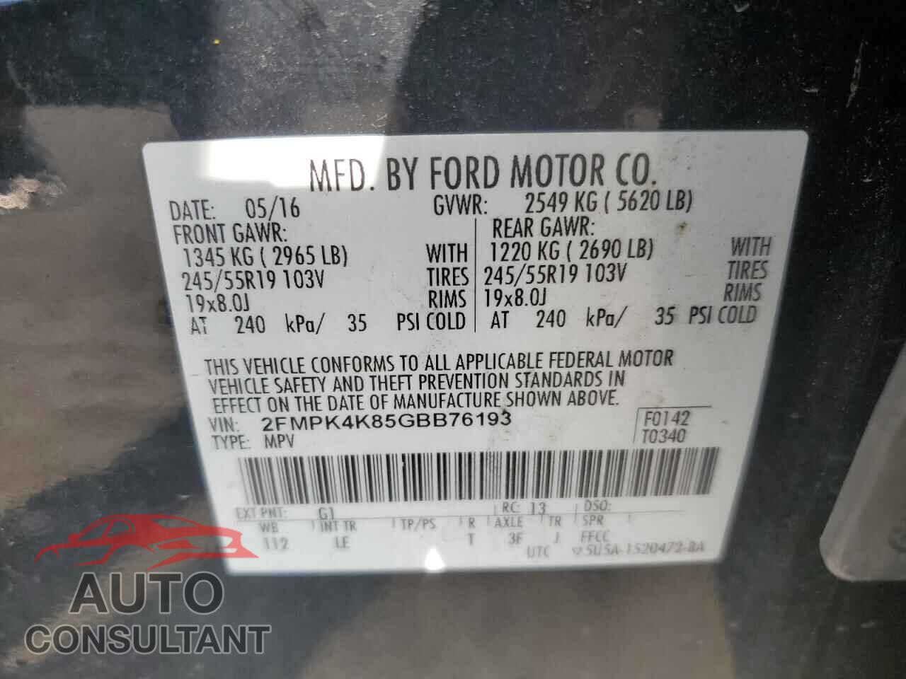 FORD EDGE 2016 - 2FMPK4K85GBB76193