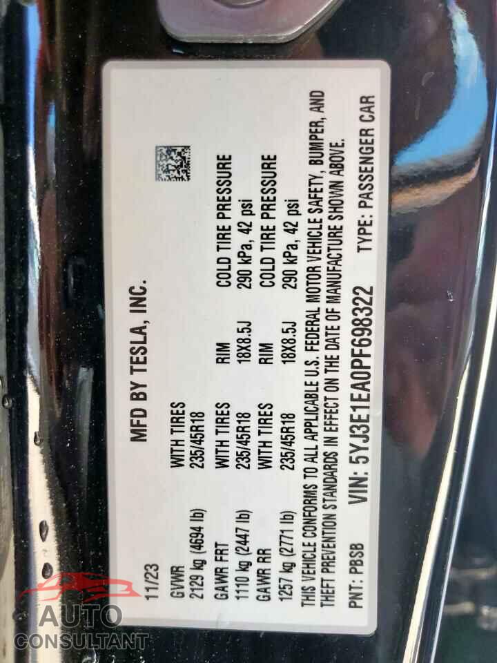 TESLA MODEL 3 2023 - 5YJ3E1EA0PF698322