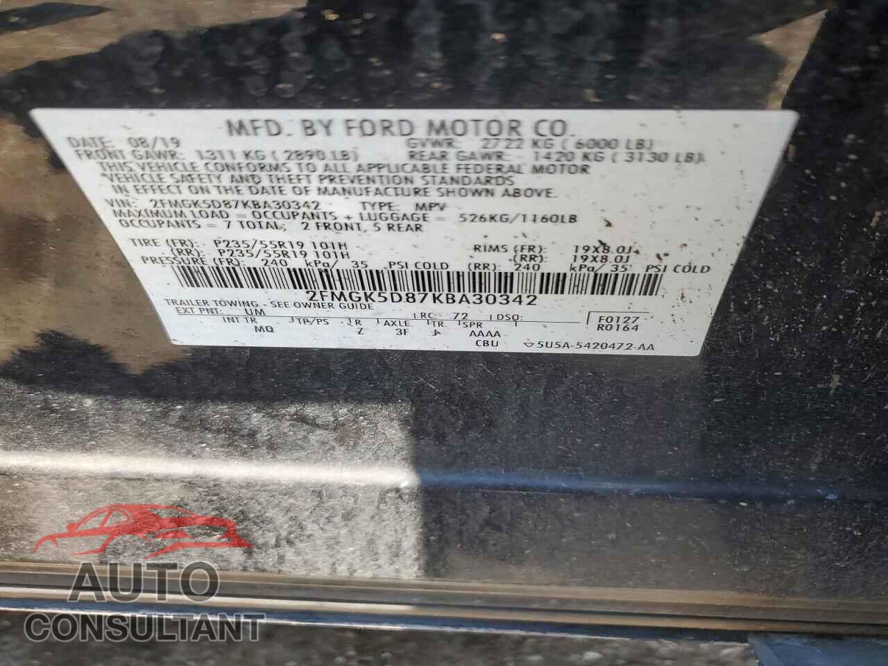FORD FLEX 2019 - 2FMGK5D87KBA30342