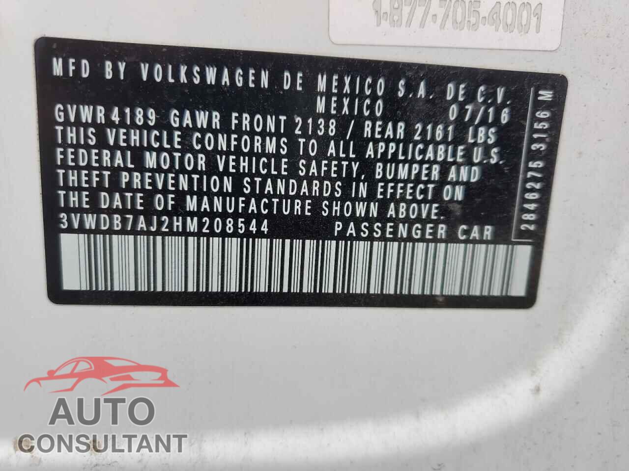 VOLKSWAGEN JETTA 2017 - 3VWDB7AJ2HM208544