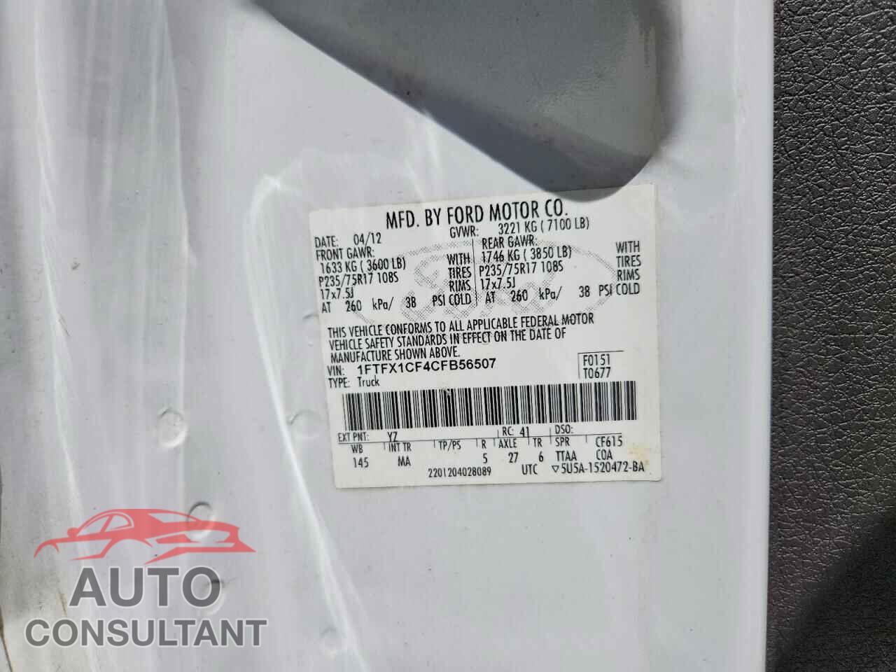 FORD F150 2012 - 1FTFX1CF4CFB56507