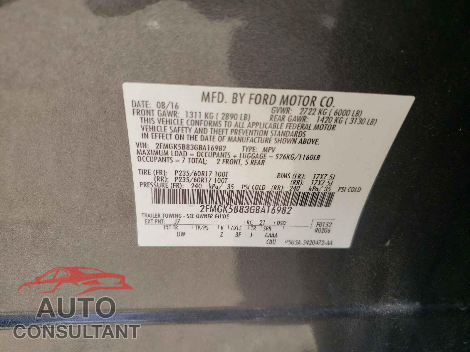 FORD FLEX 2016 - 2FMGK5B83GBA16982