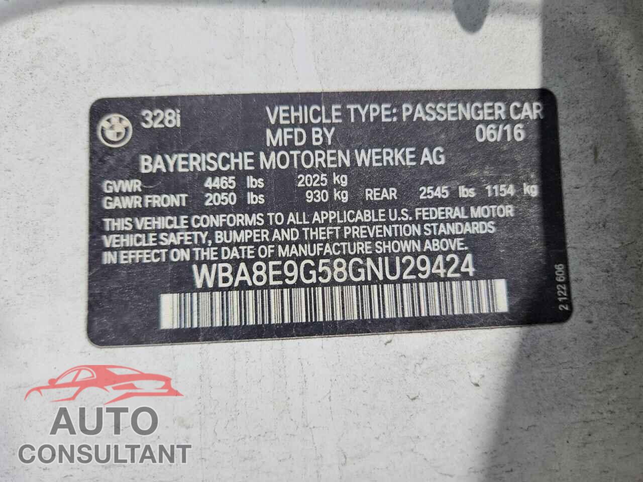 BMW 3 SERIES 2016 - WBA8E9G58GNU29424