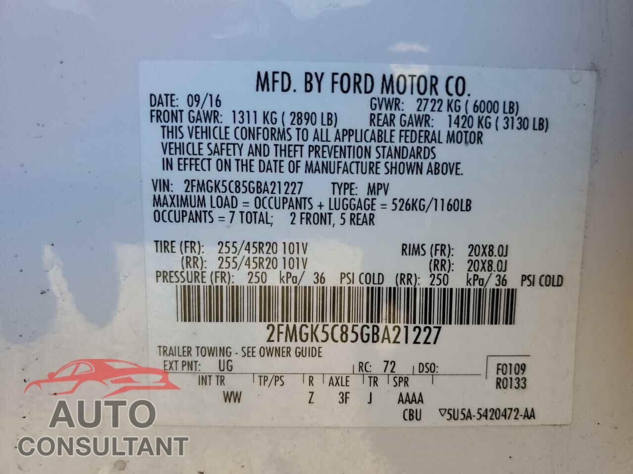 FORD FLEX 2016 - 2FMGK5C85GBA21227