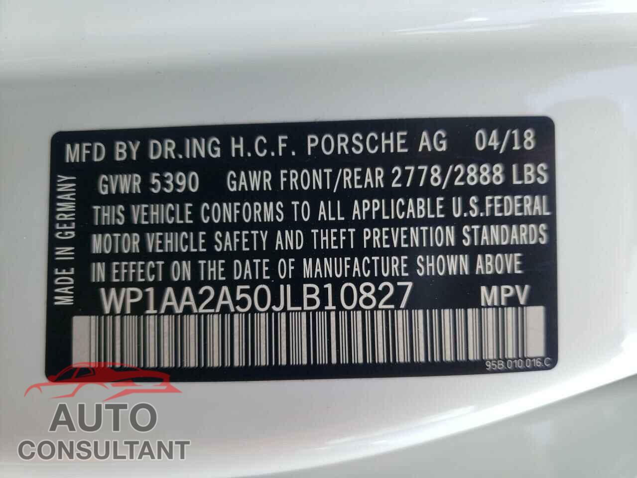 PORSCHE MACAN 2018 - WP1AA2A50JLB10827