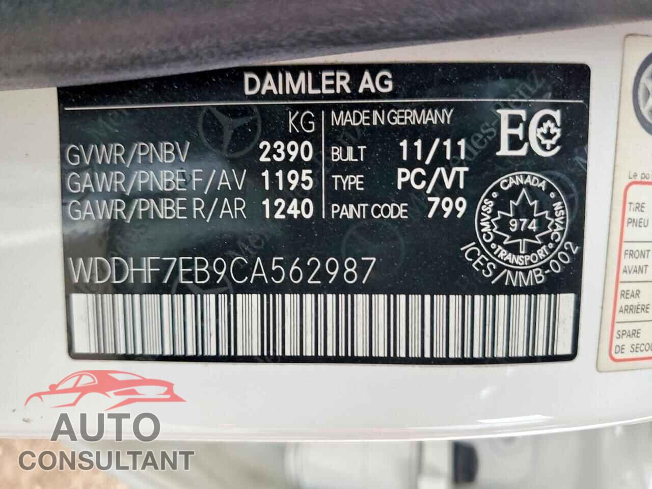MERCEDES-BENZ E-CLASS 2012 - WDDHF7EB9CA562987