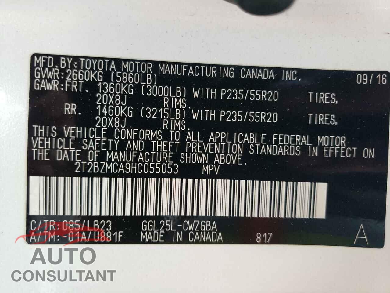 LEXUS RX350 2017 - 2T2BZMCA9HC055053