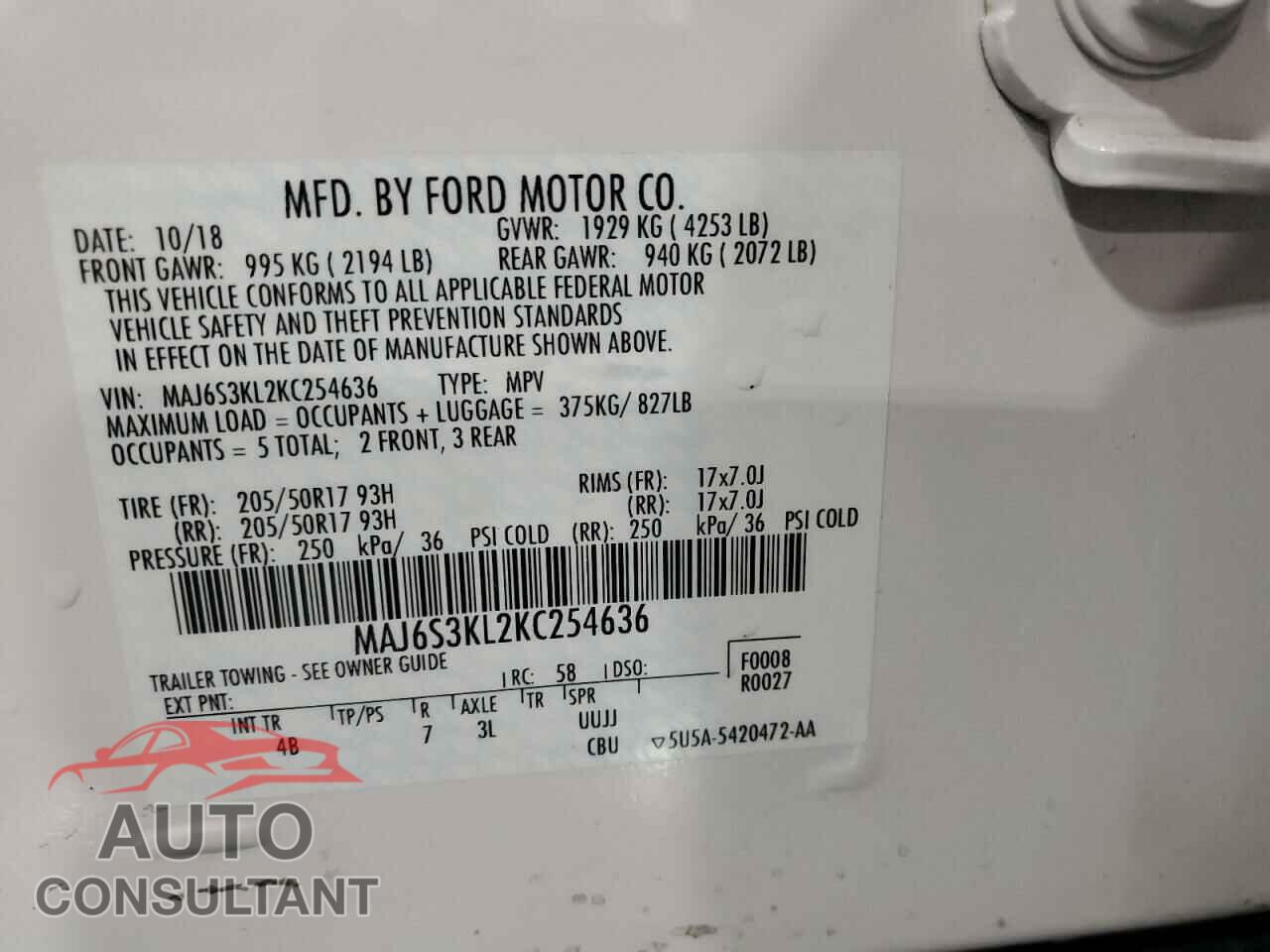 FORD ECOSPORT 2019 - MAJ6S3KL2KC254636