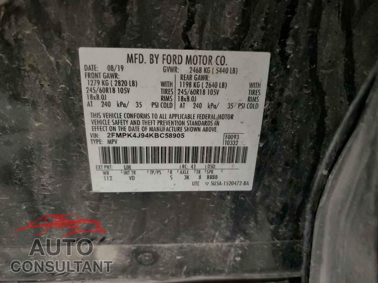 FORD EDGE 2019 - 2FMPK4J94KBC58905