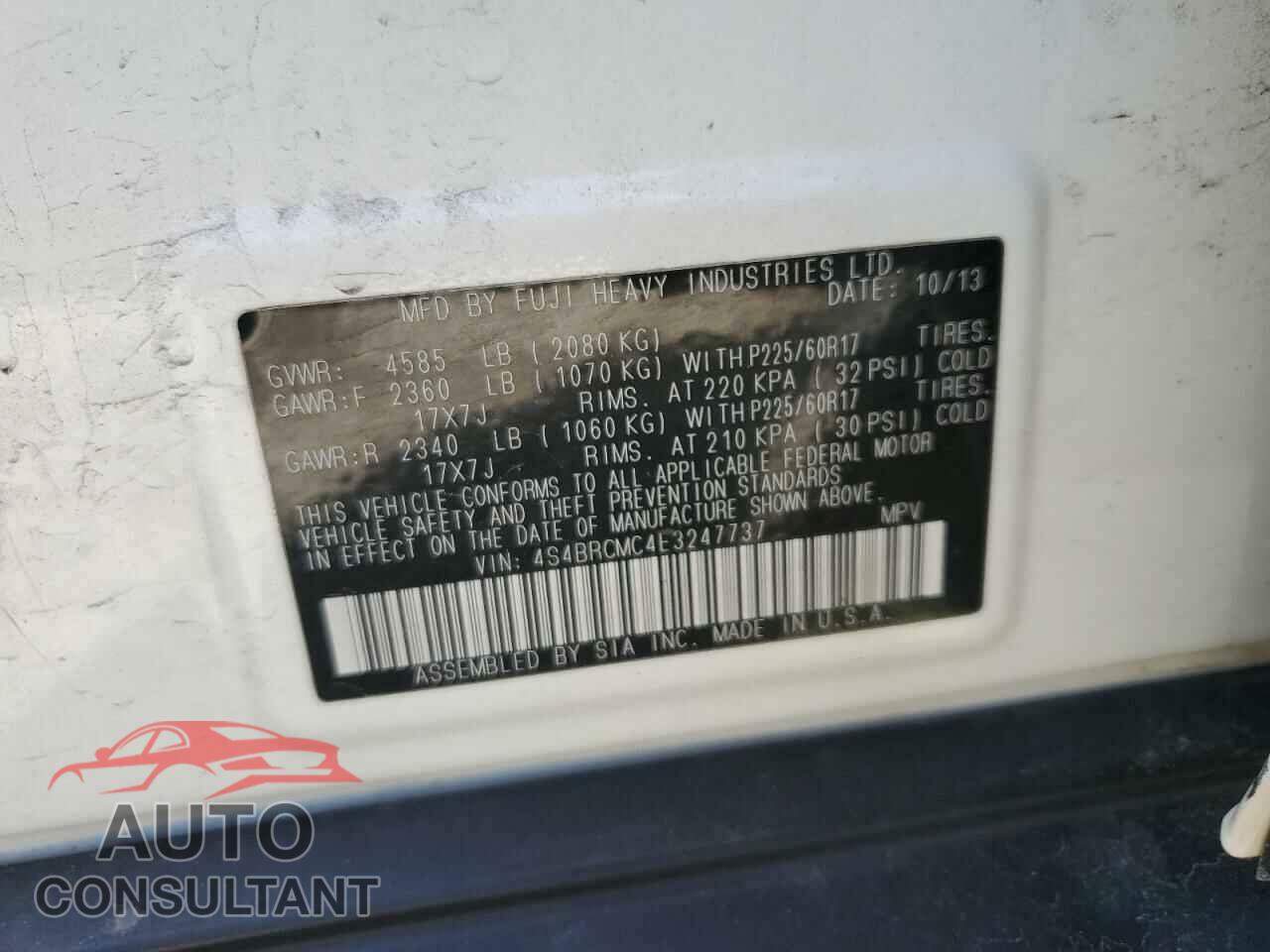 SUBARU OUTBACK 2014 - 4S4BRCMC4E3247737