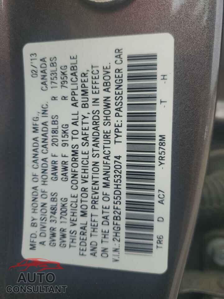 HONDA CIVIC 2013 - 2HGFB2F55DH532074