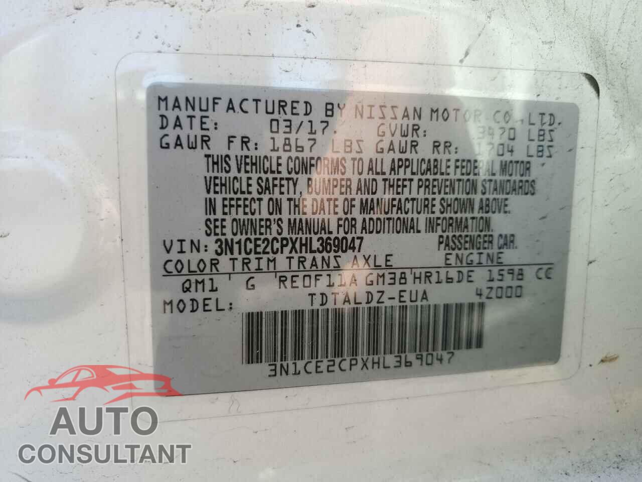 NISSAN VERSA 2017 - 3N1CE2CPXHL369047