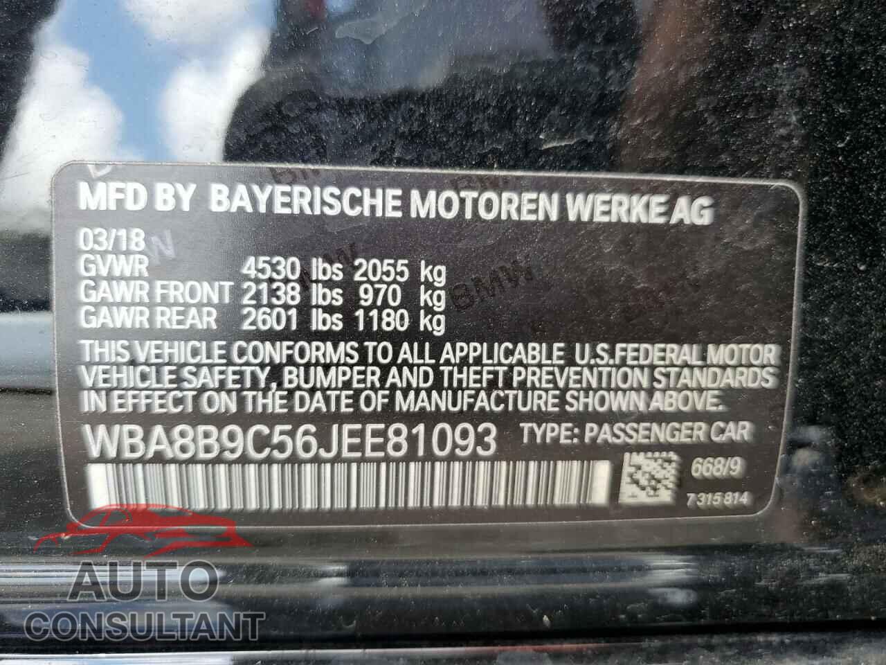BMW 3 SERIES 2018 - WBA8B9C56JEE81093