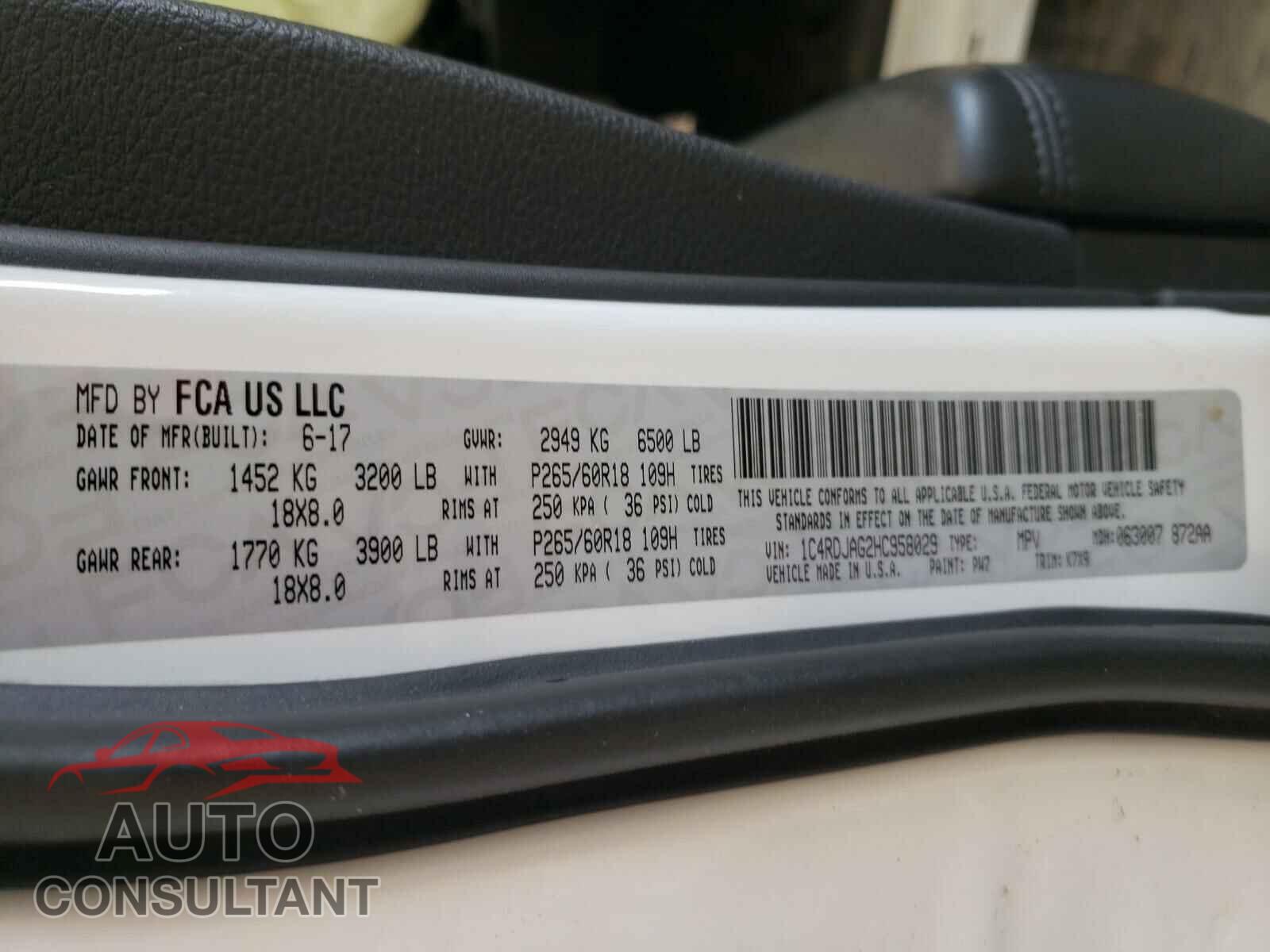 DODGE DURANGO 2017 - 1C4RDJAG2HC958029