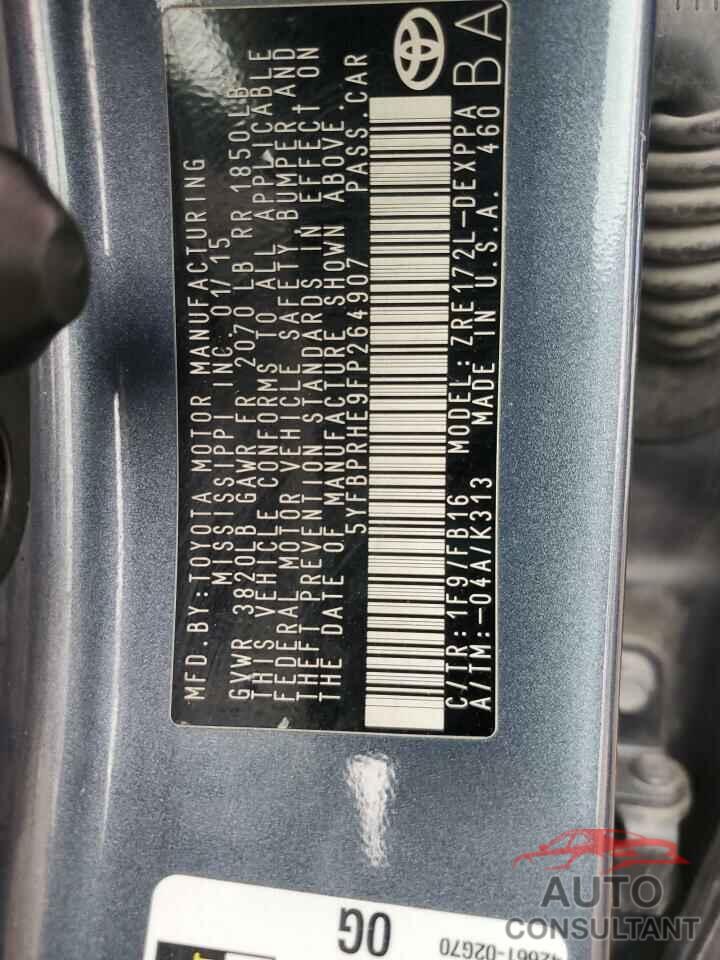 TOYOTA COROLLA 2015 - 5YFBPRHE9FP264907