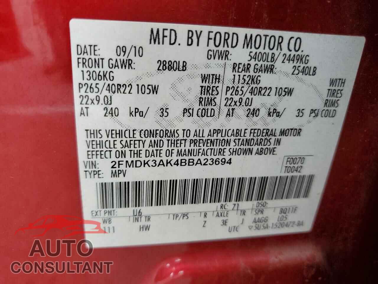 FORD EDGE 2011 - 2FMDK3AK4BBA23694