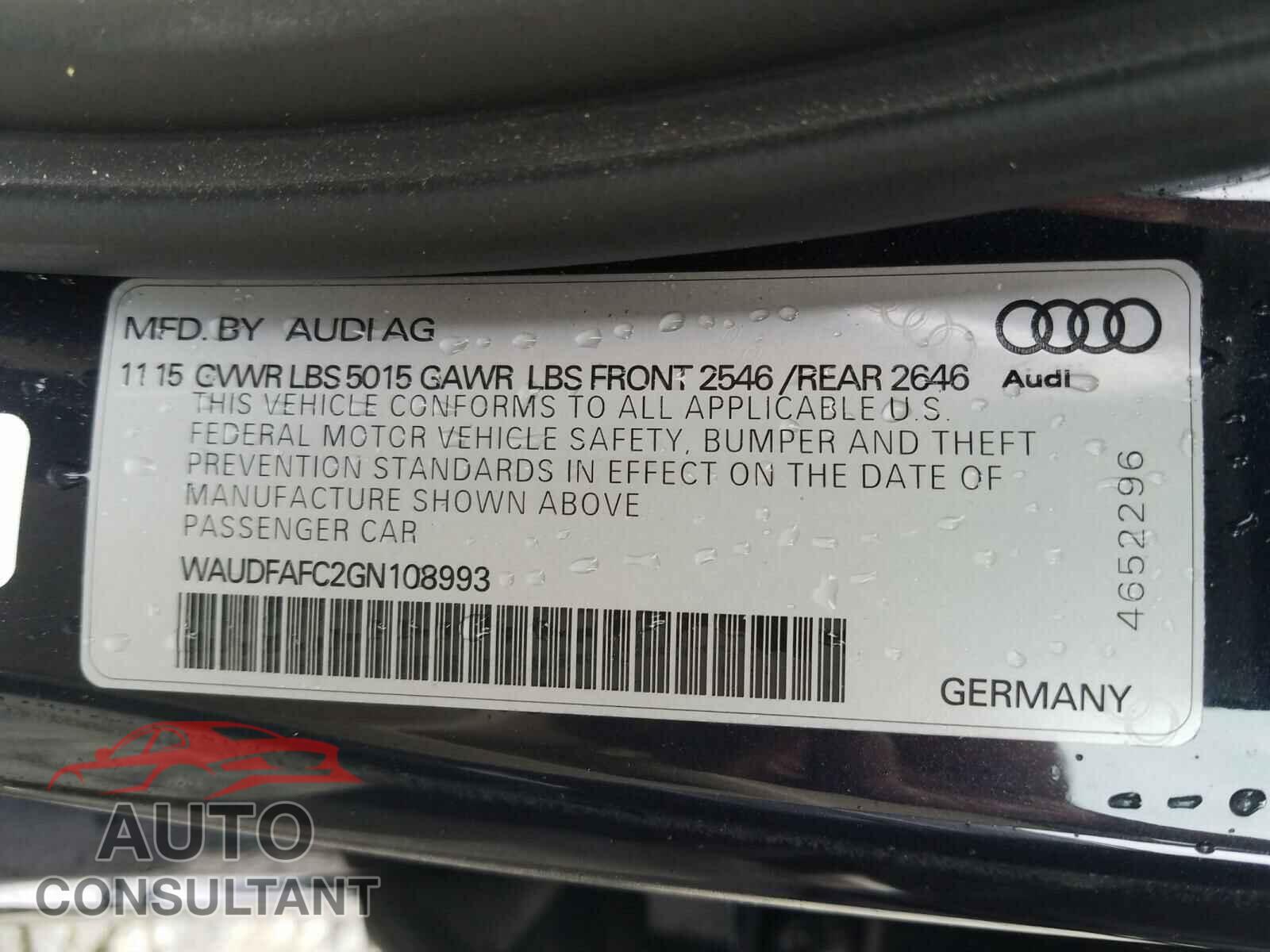 AUDI A6 2016 - WAUDFAFC2GN108993
