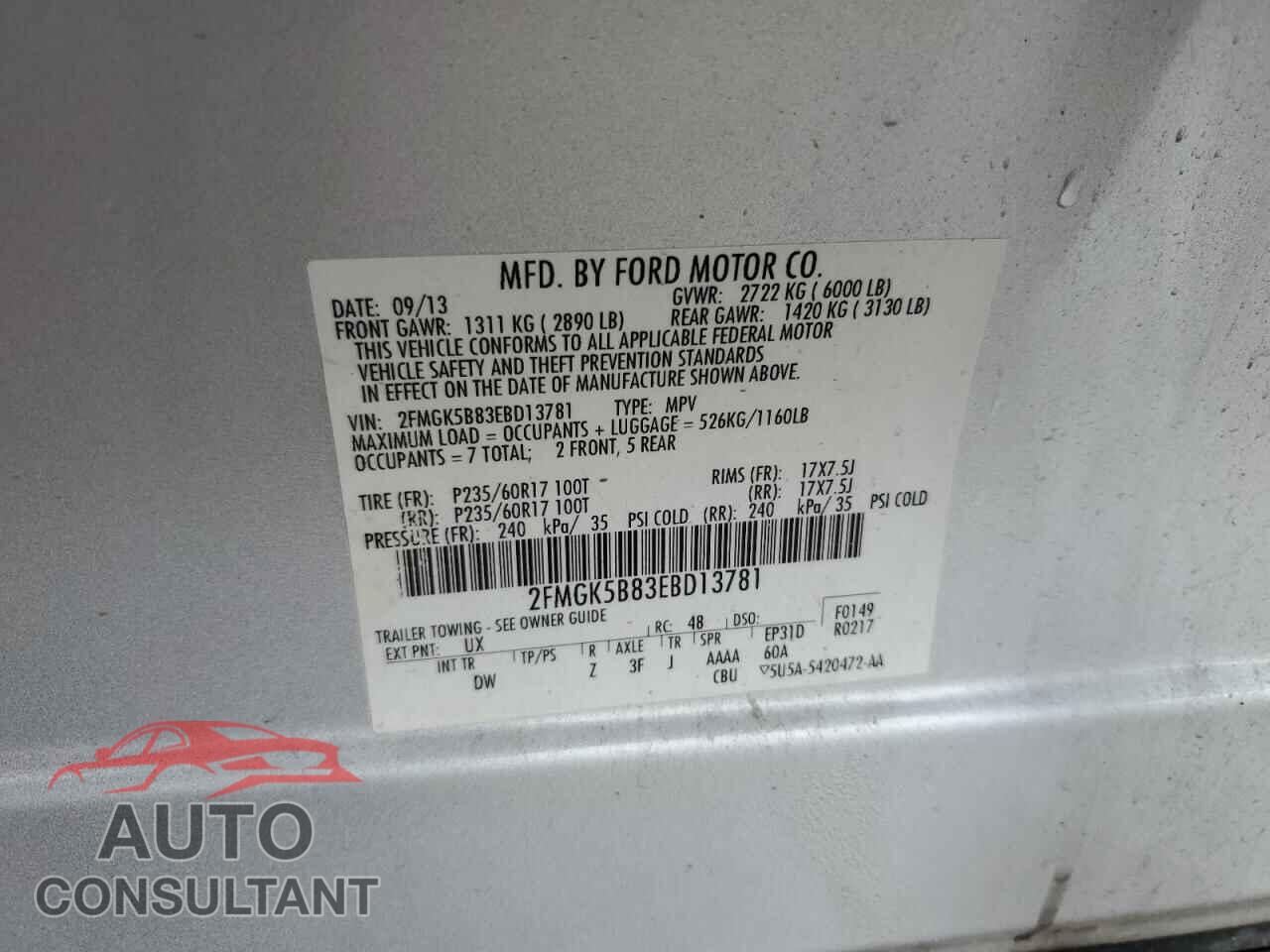 FORD FLEX 2014 - 2FMGK5B83EBD13781