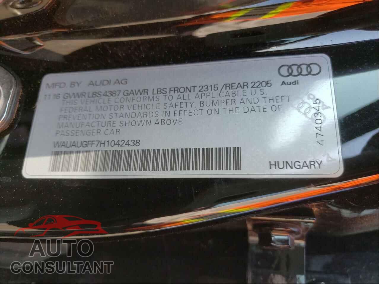 AUDI A3 2017 - WAUAUGFF7H1042438