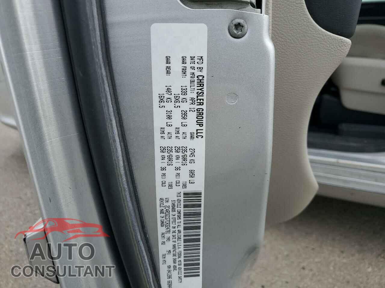 DODGE CARAVAN 2012 - 2C4RDGCG7CR324781