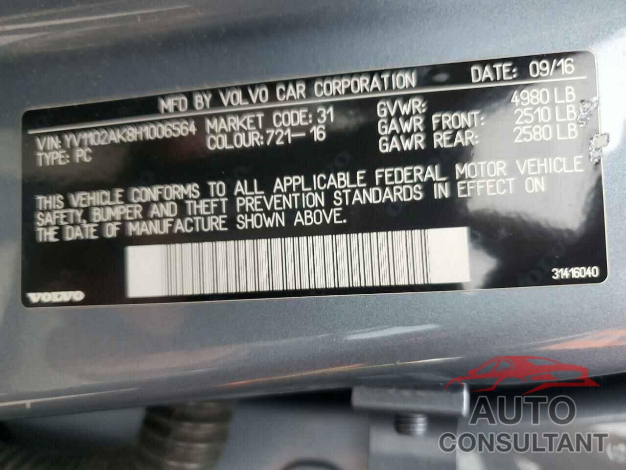 VOLVO S90 2017 - YV1102AK8H1006564