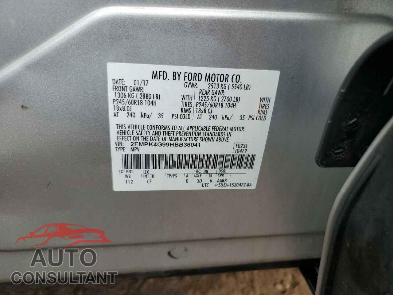 FORD EDGE 2017 - 2FMPK4G99HBB36041
