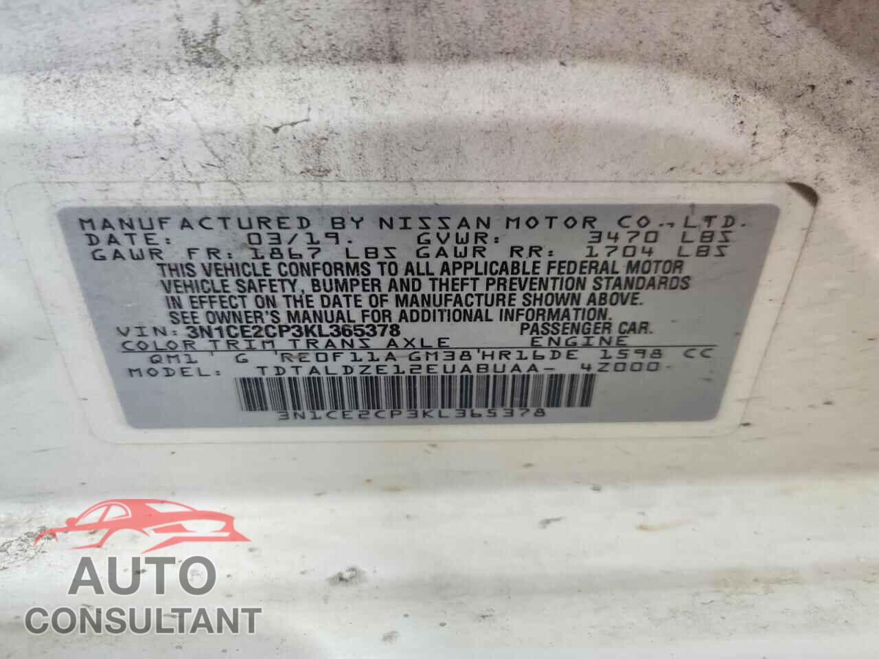 NISSAN VERSA 2019 - 3N1CE2CP3KL365378